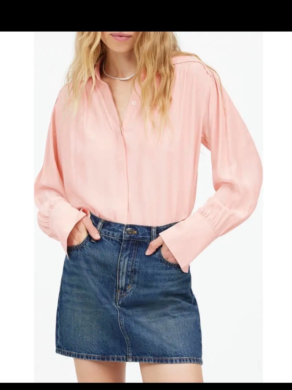 Madewell Soft Pink Satin Button-Up Blouse